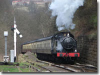 Train arriving at Goathland station